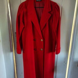 Red, full length, wool, ladies double-breasted coat
